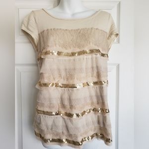 Ann Taylor Loft Sequins & Lace T Shirt
